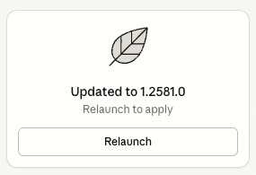 Claude update notification showing version 1.2581.0